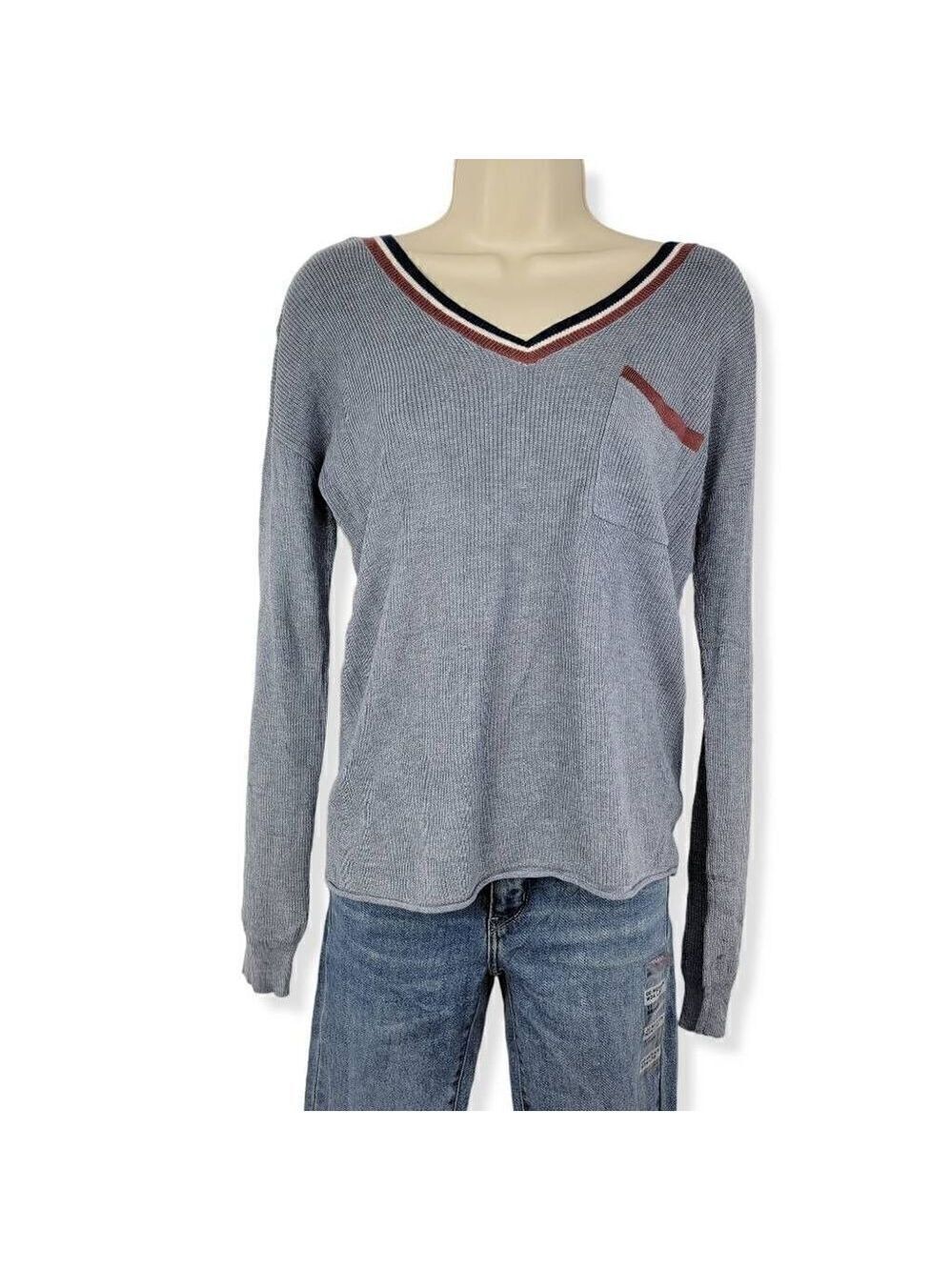 Hippie Rose Blue V Neck Sweater Small Junior